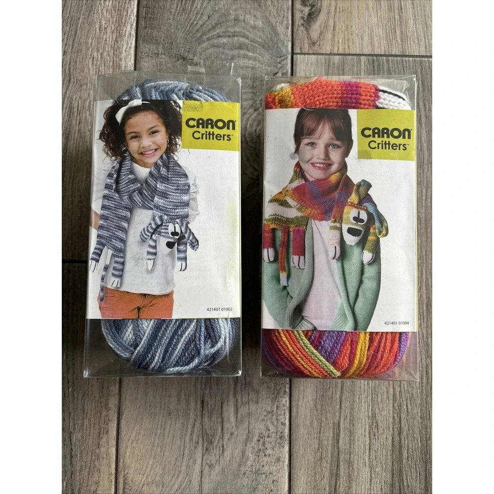 Caron Critters Knit Crochet Kit Puppy Dog Blue Variegated & Rainbow Lot of 2 DIY
